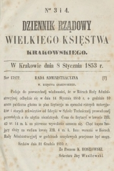 Dziennik Rządowy Wielkiego Księstwa Krakowskiego. 1853, nr 3-4