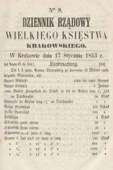 Dziennik Rządowy Wielkiego Księstwa Krakowskiego. 1853, nr 8