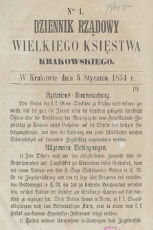Dziennik Rządowy Wielkiego Księstwa Krakowskiego. 1854, nr 1
