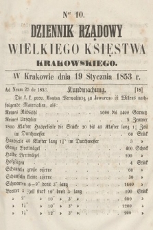 Dziennik Rządowy Wielkiego Księstwa Krakowskiego. 1853, nr 10