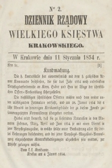 Dziennik Rządowy Wielkiego Księstwa Krakowskiego. 1854, nr 2