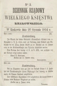 Dziennik Rządowy Wielkiego Księstwa Krakowskiego. 1854, nr 3