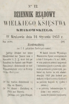 Dziennik Rządowy Wielkiego Księstwa Krakowskiego. 1853, nr 12