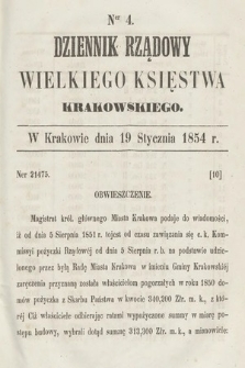 Dziennik Rządowy Wielkiego Księstwa Krakowskiego. 1854, nr 4