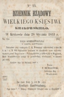 Dziennik Rządowy Wielkiego Księstwa Krakowskiego. 1853, nr 15
