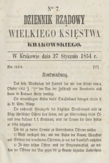 Dziennik Rządowy Wielkiego Księstwa Krakowskiego. 1854, nr 7