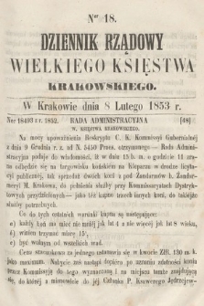 Dziennik Rządowy Wielkiego Księstwa Krakowskiego. 1853, nr 18