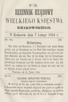 Dziennik Rządowy Wielkiego Księstwa Krakowskiego. 1854, nr 10
