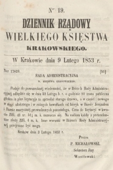 Dziennik Rządowy Wielkiego Księstwa Krakowskiego. 1853, nr 19