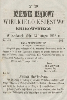Dziennik Rządowy Wielkiego Księstwa Krakowskiego. 1853, nr 20