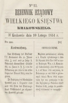 Dziennik Rządowy Wielkiego Księstwa Krakowskiego. 1854, nr 12