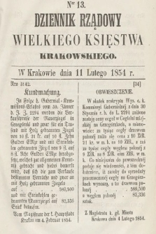 Dziennik Rządowy Wielkiego Księstwa Krakowskiego. 1854, nr 13