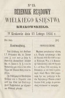 Dziennik Rządowy Wielkiego Księstwa Krakowskiego. 1854, nr 15