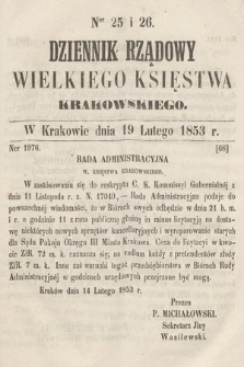 Dziennik Rządowy Wielkiego Księstwa Krakowskiego. 1853, nr 25-26