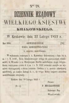 Dziennik Rządowy Wielkiego Księstwa Krakowskiego. 1853, nr 28