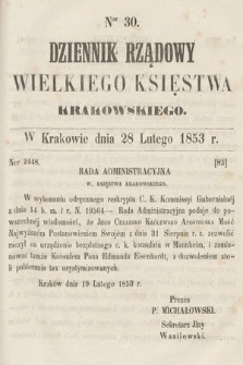 Dziennik Rządowy Wielkiego Księstwa Krakowskiego. 1853, nr 30
