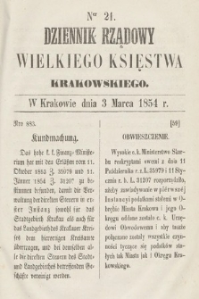 Dziennik Rządowy Wielkiego Księstwa Krakowskiego. 1854, nr 21