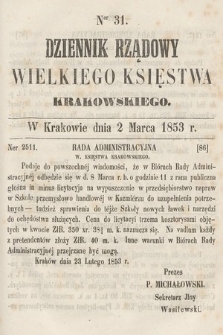 Dziennik Rządowy Wielkiego Księstwa Krakowskiego. 1853, nr 31