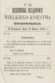 Dziennik Rządowy Wielkiego Księstwa Krakowskiego. 1854, nr 23
