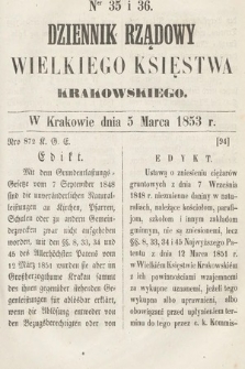 Dziennik Rządowy Wielkiego Księstwa Krakowskiego. 1853, nr 35-36