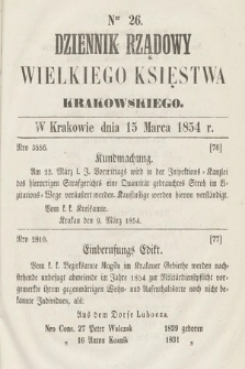 Dziennik Rządowy Wielkiego Księstwa Krakowskiego. 1854, nr 26