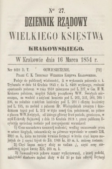 Dziennik Rządowy Wielkiego Księstwa Krakowskiego. 1854, nr 27