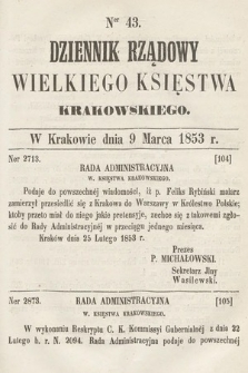 Dziennik Rządowy Wielkiego Księstwa Krakowskiego. 1853, nr 43