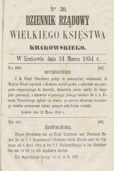 Dziennik Rządowy Wielkiego Księstwa Krakowskiego. 1854, nr 30