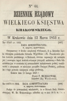 Dziennik Rządowy Wielkiego Księstwa Krakowskiego. 1853, nr 44