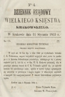 Dziennik Rządowy Wielkiego Księstwa Krakowskiego. 1855, nr 4