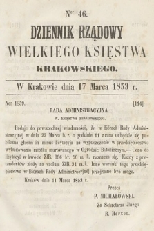 Dziennik Rządowy Wielkiego Księstwa Krakowskiego. 1853, nr 46