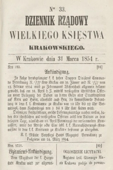 Dziennik Rządowy Wielkiego Księstwa Krakowskiego. 1854, nr 33