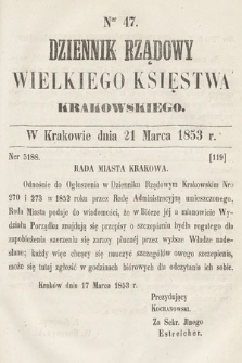 Dziennik Rządowy Wielkiego Księstwa Krakowskiego. 1853, nr 47