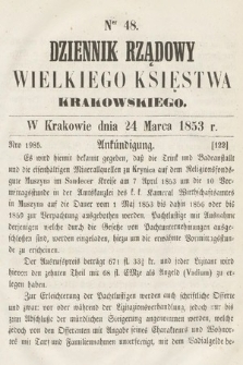 Dziennik Rządowy Wielkiego Księstwa Krakowskiego. 1853, nr 48