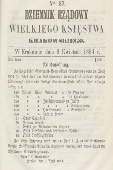 Dziennik Rządowy Wielkiego Księstwa Krakowskiego. 1854, nr 37