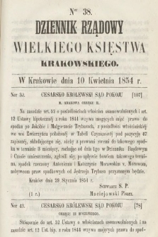 Dziennik Rządowy Wielkiego Księstwa Krakowskiego. 1854, nr 38