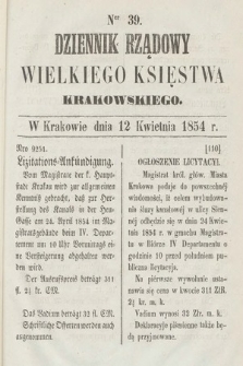 Dziennik Rządowy Wielkiego Księstwa Krakowskiego. 1854, nr 39