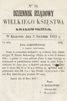 Dziennik Rządowy Wielkiego Księstwa Krakowskiego. 1853, nr 53