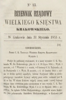 Dziennik Rządowy Wielkiego Księstwa Krakowskiego. 1855, nr 13