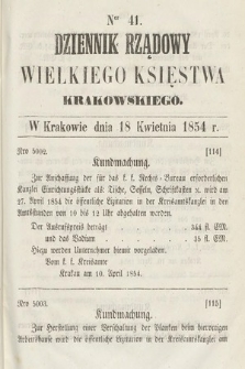 Dziennik Rządowy Wielkiego Księstwa Krakowskiego. 1854, nr 41