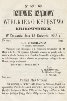 Dziennik Rządowy Wielkiego Księstwa Krakowskiego. 1853, nr 59-60