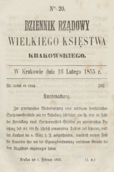 Dziennik Rządowy Wielkiego Księstwa Krakowskiego. 1855, nr 20