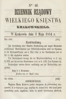 Dziennik Rządowy Wielkiego Księstwa Krakowskiego. 1854, nr 46