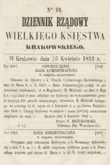 Dziennik Rządowy Wielkiego Księstwa Krakowskiego. 1853, nr 61
