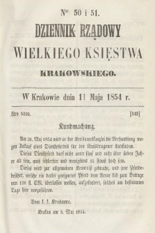 Dziennik Rządowy Wielkiego Księstwa Krakowskiego. 1854, nr 50-51