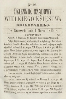 Dziennik Rządowy Wielkiego Księstwa Krakowskiego. 1855, nr 25