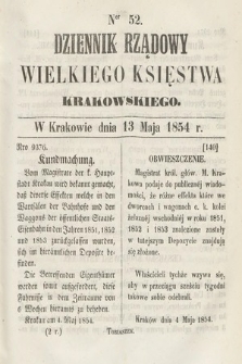 Dziennik Rządowy Wielkiego Księstwa Krakowskiego. 1854, nr 52