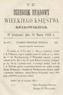 Dziennik Rządowy Wielkiego Księstwa Krakowskiego. 1855, nr 27