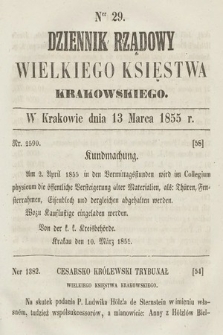 Dziennik Rządowy Wielkiego Księstwa Krakowskiego. 1855, nr 29