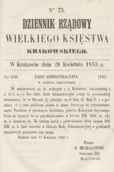 Dziennik Rządowy Wielkiego Księstwa Krakowskiego. 1853, nr 75